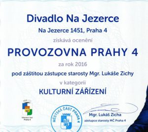 Jan Hrušínský převzal cenu pro své divadlo. Jezerka se stala nejoblíbenějším subjektem Prahy 4